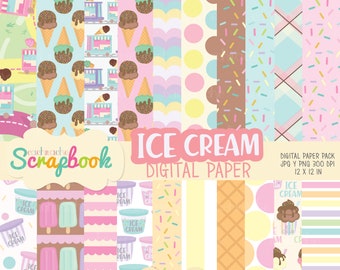 Ice cream digital paper, ice cream clipart, 20 colorful ice cream design, summer clipart in HQ - JPG and PNG