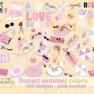 Summer clipart, beach clipart, summer party clipart, vintage summer design, ice cream clipart, pool party clipart 100 designs in PNG in HQ