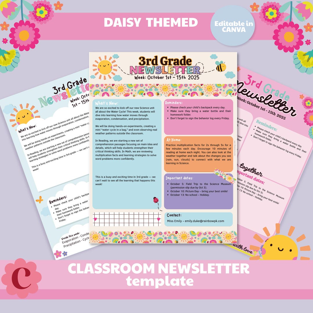 Editable Teacher Newsletter Template, Canva School Communication Flyer ...