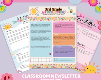 Editable Teacher Newsletter Template, Canva School Communication Flyer, Classroom Teaching Resources, Cute Class Handout