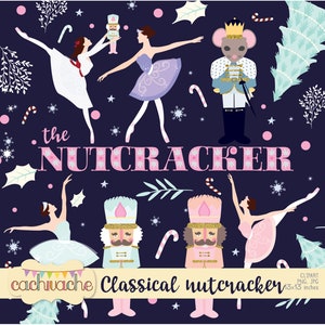 Clipart de quebra-nozes, natal pastel, clipart de balé, clipart de bailarina, clipart de feriados, clipart de natal fofo - PNG, JPG em HQ