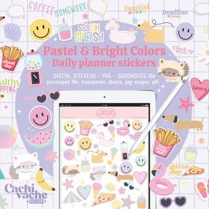 Stickers para GoodNotes, Pegatinas precortadas para Ipad, Lindas Pegatinas PNG, pegatinas de vida cotidiana, hoja de pegatinas digitales