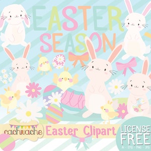 Easter clipart, License FREE, bunny clipart, bunnies clipart, easter eggs clipart, easter hunt bunnies and chicks in Ai, EPS, Png and Jpg