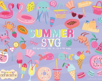 Summer SVG Clipart - Beach Clipart, Beach Party SVG designs, Sea Design, Beach SVG, Cute Sea Animals - svg, ai, eps and png files
