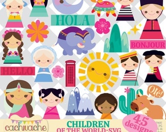Enfants du monde SVG, SVG petit monde, bonjour clipart monde, clipart enfants, pays clipart, svg enfants, svg du monde entier