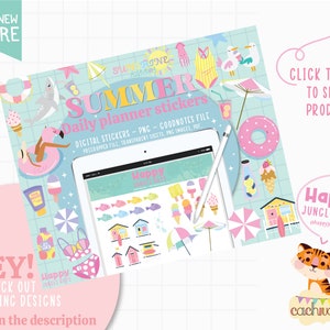 Summer digital planner stickers. Precropped stickers for goodnotes. Link in description - Happyjungledays