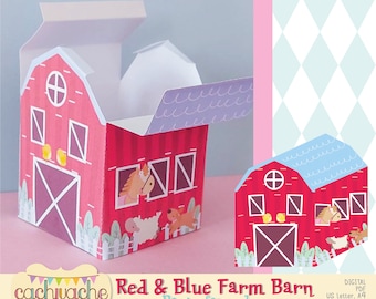 Farm Barn Printable PDF Box for Boys | Red Barn Favor Box for Party Gifts & Classroom Activities | US and EU Paper Sizes