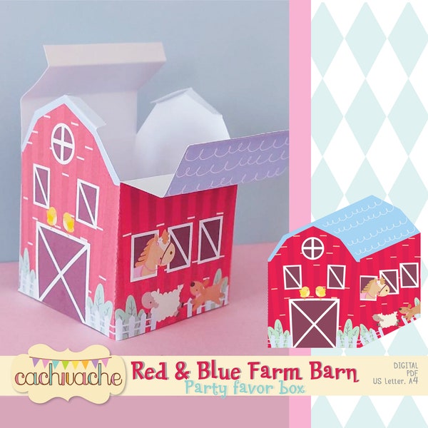 Red farm barn box, farm box, party favor box, Farm party, printable box, printable PDF, Instant Download in HQ ( paper size US Letter / A4)