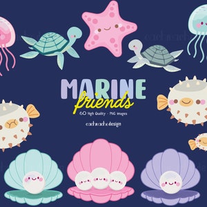 Ocean Animals clipart. PNG images in High Quality -  Digital download