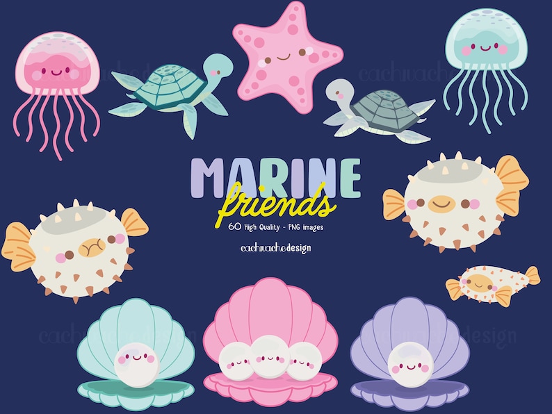 Ocean Animals clipart. PNG images in High Quality -  Digital download