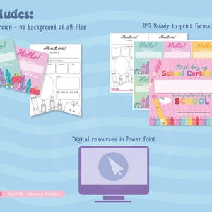 Back to School Printable Bundle . Ready to print First Day Activities for Teachers. It contains Editable Certificates, About me Banner, Name Tags for students and teachers - Ready to print. Perfect Bundle for teachers this Back to School season.