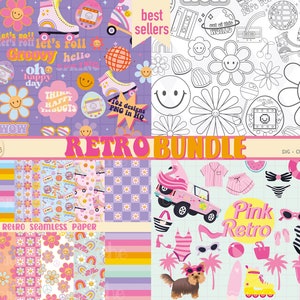 Retro Clipart Bundle - 70s Aesthetic, Vintage Design, Psychedelic Art, Boho Vibes, and Funky Flower Power Graphics! - 274 designs!