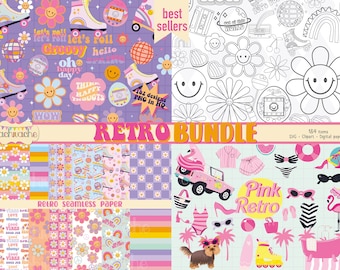 Retro Clipart Bundle - 70s Aesthetic, Vintage Design, Psychedelic Art, Boho Vibes, and Funky Flower Power Graphics! - 274 designs!