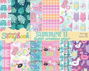 summer digital paper, pool digital paper, pool floats and summer party digital paper SEAMLESS - PNG files in HQ