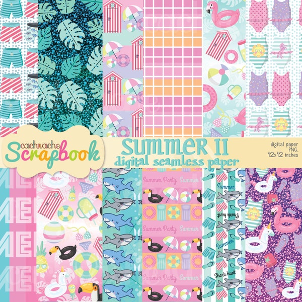summer digital paper, pool digital paper, pool floats and summer party digital paper SEAMLESS - PNG files in HQ