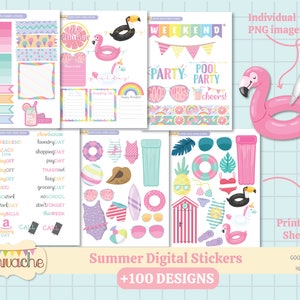 Summer Digital Stickers for GoodNotes, Pre-cropped Digital Planner Stickers, Beach Stickers, Goodnotes stickers, printable stickers, PNG