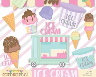 Ice cream clipart, ice cream truck clipart, sundae clipart, summer ice cream cones clipart, ice cream clipart set - JPG and PNG in HQ