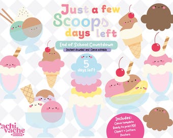 End of the Year Bulletin Board, Ice cream Themed Summer Countdown, Printable Classroom Decor for Teachers - Canva Editable and PDF