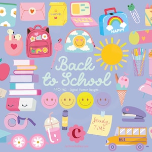 Clipart de volta às aulas para a sala de aula - 140 PNG para download digital - Gráficos fofos para professores para sala de aula, ensino doméstico ou escolar