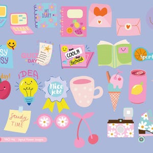 Back To School Classroom Clipart, 140 PNG images for Teacher Binder, Bulletin Board and Classroom Decoration. Cute Teacher graphics for Digital Download in PNG format.