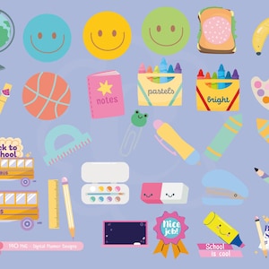 Back To School Classroom Clipart, 140 PNG images for Teacher Binder, Bulletin Board and Classroom Decoration. Cute Teacher graphics for Digital Download in PNG format.