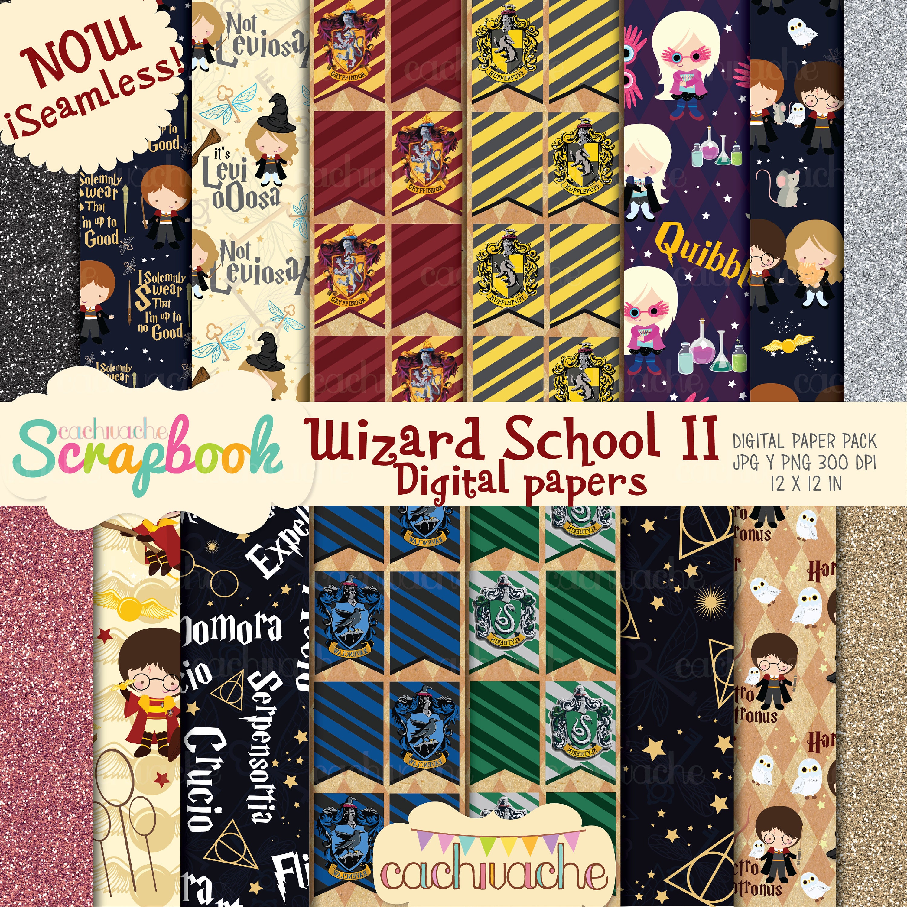 Wizard school of magic digital papers II, ¡now seamless!, instant dow…