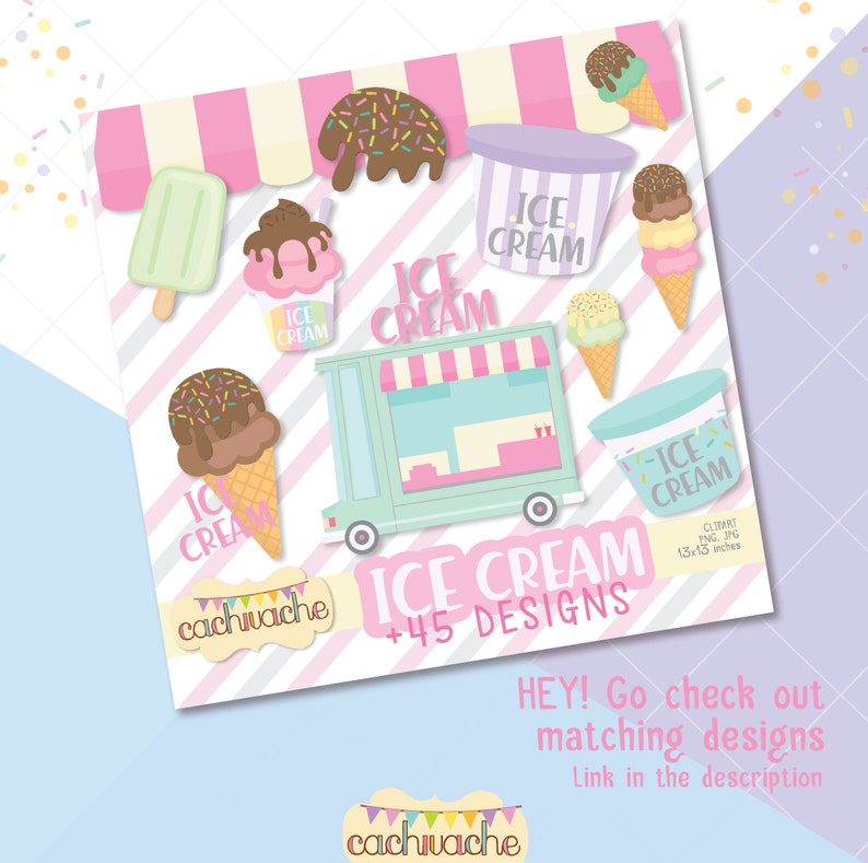 Ice cream clipart, colorful ice cream design, summer clipart in HQ - JPG and PNG