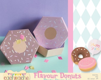 Donut box, Donut party favor box, party favor digital box, party printable PDF kit - Instant Download in HQ ( paper size US Letter / A4)