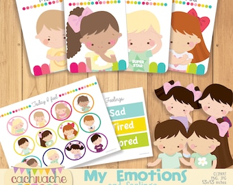 Emotionen und Gefühle Karte, druckbare Karteikarten für Lehrer, Aktivitätsblätter für Schulkinder Clipart - druckbare Pinnwand