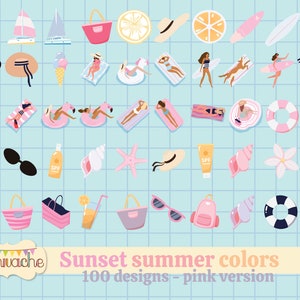 Summer clipart, beach clipart, summer party clipart, vintage summer design, ice cream clipart, pool party clipart 100 designs in PNG in HQ