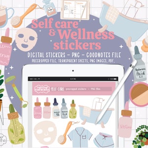 Wellness Digital Planner Stickers | +100 Selfcare Goodnotes stickers - Wellness, Makeup and Relax themed Planner Stickers