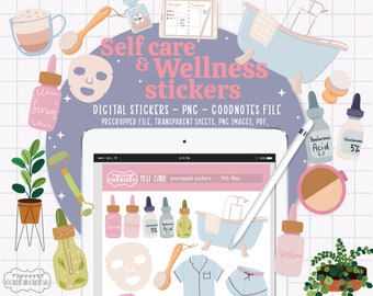 Wellness Digital Planner Stickers, +100 Selfcare routine Stickers, Precropped Goodnotes stickers, Noteful Stickers, for Digital Planner apps