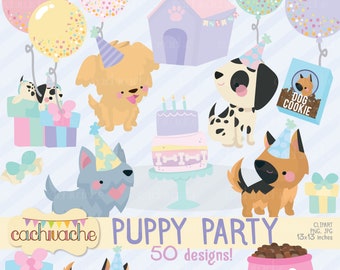 Dog clipart, puppy clipart, puppy party clipart, dog party, dog lover clipart, dog digital download, puppy png - JPG and PNG files in HQ