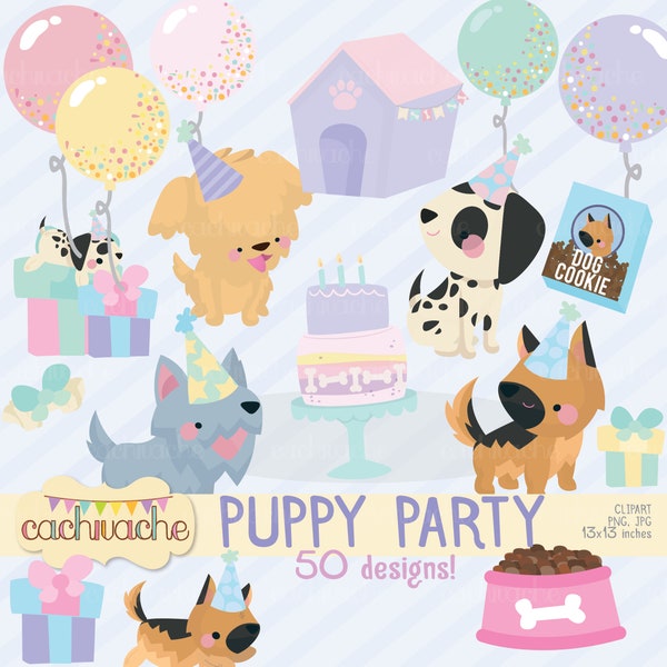 Dog clipart, puppy clipart, puppy party clipart, dog party, dog lover clipart, dog digital download, puppy png - JPG and PNG files in HQ