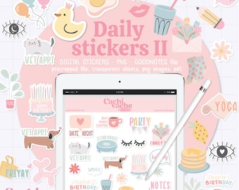 Everyday Digital Planner Stickers, Daily Stickers, Digital Planner Stickers for GoodNotes, Png Pre-cropped Stickers, Girly Sticker book