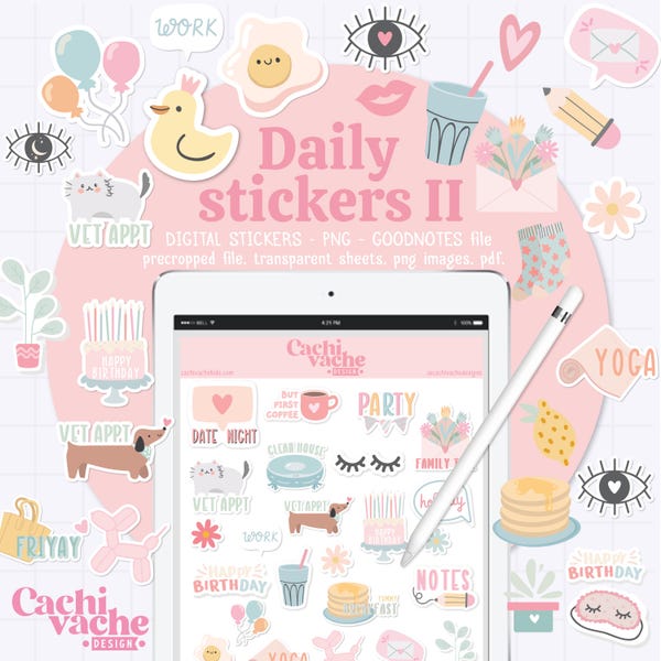 Everyday Digital Planner Stickers, Daily Stickers, Digital Planner Stickers for GoodNotes, Png Pre-cropped Stickers, Girly Sticker book
