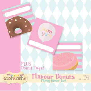 Donut box, Donut party favor box, party favor box digital, party print PDF kit Descarga instantánea en HQ tamaño de papel US Letter / A4 imagen 4