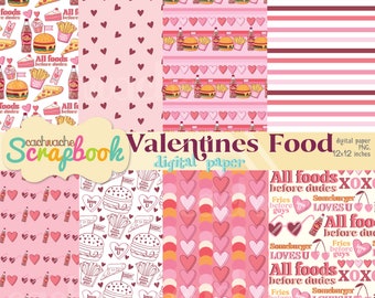 Valentine's Day Food Digital Paper: Love Theme (JPG & PNG)