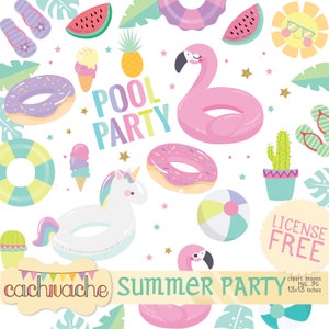 Clipart de fiesta en la piscina de verano, clipart de fiesta de verano en la piscina - PNG, JPG, Ai y EPS. Licencia libre