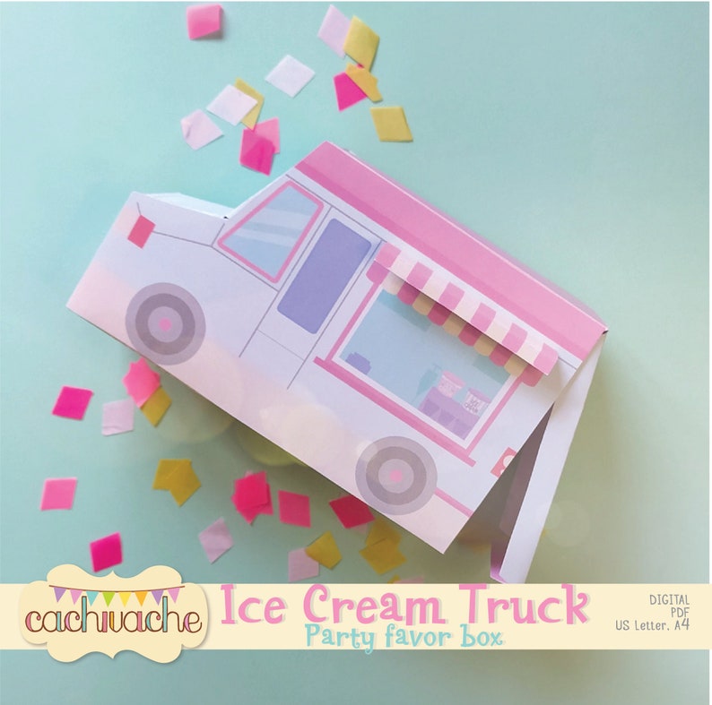 Ice cream truck printable box, party favor digital box, party printable PDF kit - Instant Download in HQ ( paper size US Letter / A4)