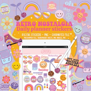 Retro Digital Planner Stickers for GoodNotes | 90s Elements Planner Stickers | 90s Groovy Stickers for Daily Planners - Digital Download