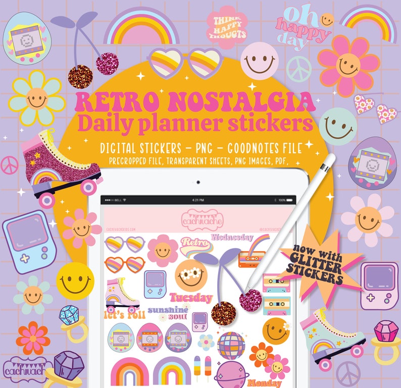 90s retro stickers for iPad digital planners