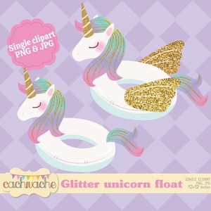 Glitter Unicorn Float Clipart, Single Design, Summer Unicorn Float Clipart, Pool Party Unicorn Design for Summer in JPG and PNG