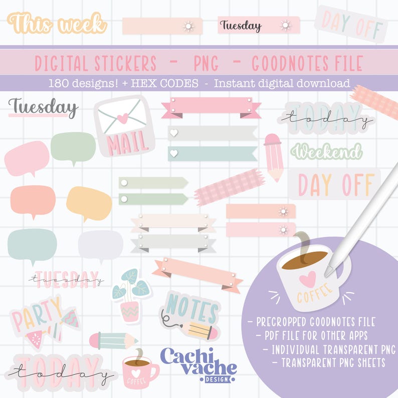 Pastel Daily Digital Planner Stickers: 180+ Weekly Stickers for ...