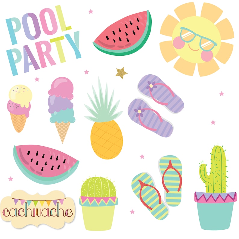 Summer pool party clipart, flamingo unicorn pool party clipart, flamingo clipart, unicorn clipart - PNG, JPG, Ai and EPS. License free