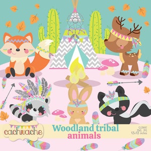 Forest Animals Clipart - 14 Tribal Animal Clipart and Digital paper, Bohemian Clipart- JPG and PNG file for Digital download