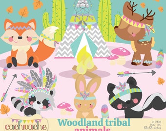 Tribal Forest Animals Clipart: Boho Woodland PNG JPG (Digital Download)