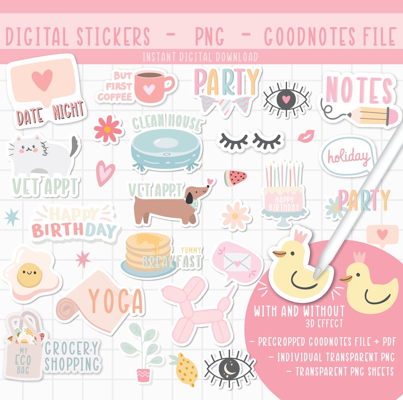 Cute Onenote 2026 Digital Planner Stickers Bundle, Daily & Weekly Planner Stickers ...