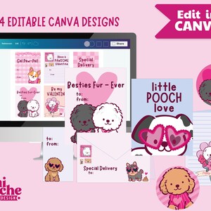 Valentine gift tags digital file editable in Canva, instant download PDF, US Letter size 8.5x11 inches, easy print and cut design.