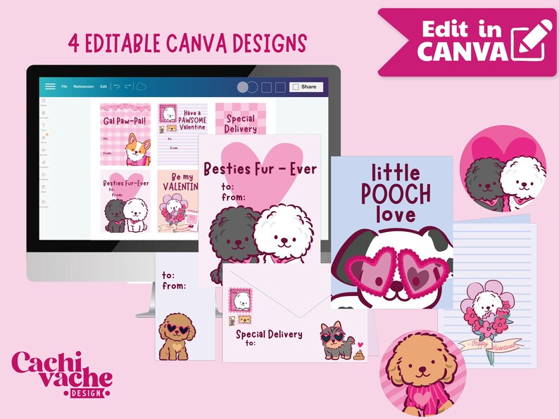 Valentine gift tags digital file editable in Canva, instant download PDF, US Letter size 8.5x11 inches, easy print and cut design.